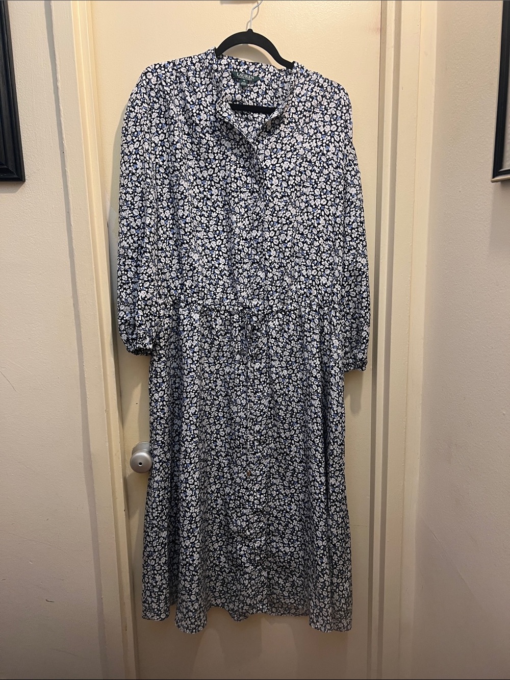 Lauren Ralph Lauren Navy and White Floral Button-Front Midi Dress